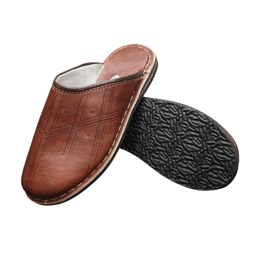 Chausson Homme en cuir marron foncé